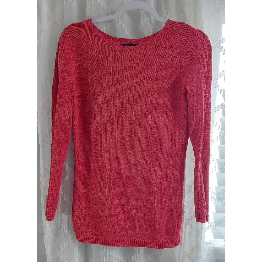 Rachel Zoe Womens Coral Pink Pointelle Knit Long Sleeve Sweater Size Medium